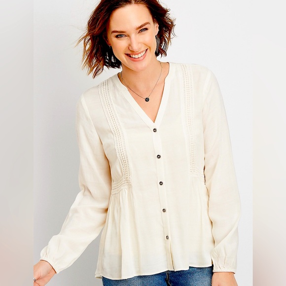 Maurice’s Crochet Trim Button Down Blouse SZ Small - Picture 1 of 8